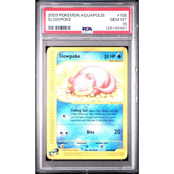 PSA 10 GEM MINT Slowpoke 108/147 Pokémon Aquapolis Common Non Holo Card - Picture 1 of 2
